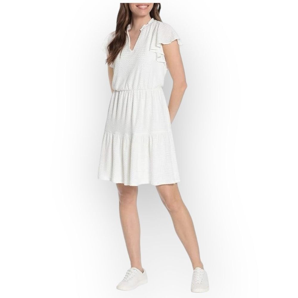 London Times Ivory Mini Dress with Flutter Sleeves